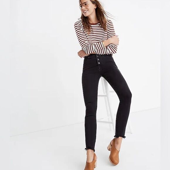 Madewell 10" High-Rise Skinny Jeans in Berkeley Black: Button-Through Edition 28 - Picture 1 of 5